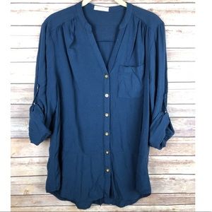 Button Up V Neck Shirt